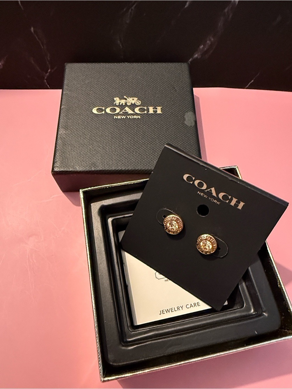 Coach Gold-Tone Logo Button Stud Earrings